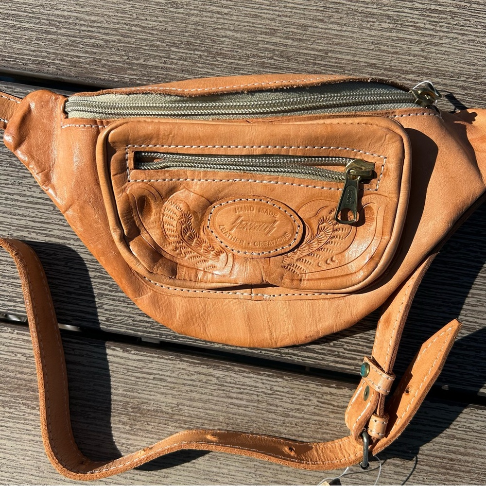 Sergios Hand Made Tan Leather Travel Waist Fanny Pack Bag